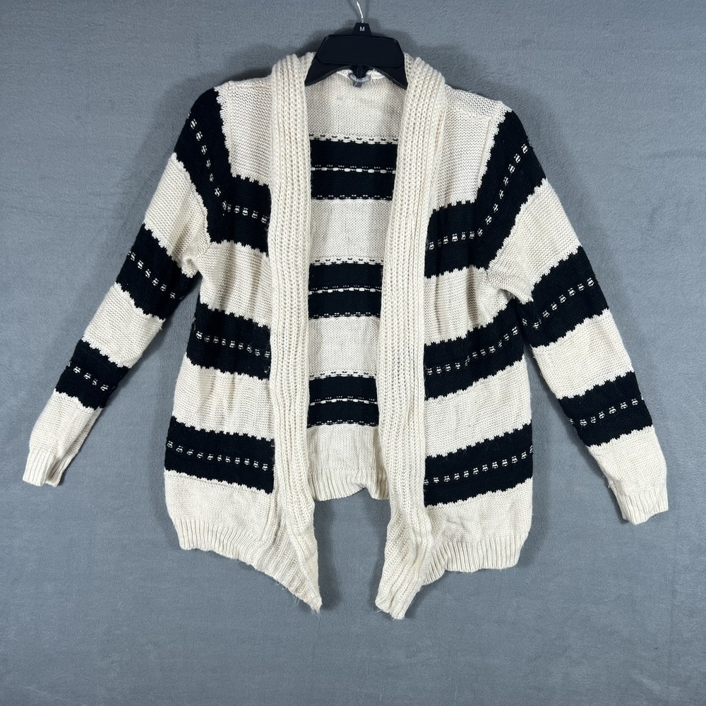 Charlotte Russe Women's M Black White Striped Open Front Draped Cardigan Sweater